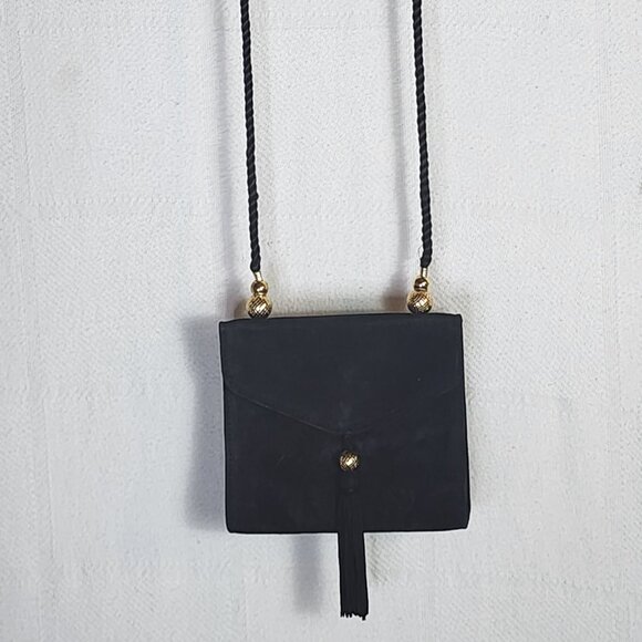 Mary Kay Cosmetics Vintage Black Suede with Gold Tone Accents Small Shoulder Bag - Picture 1 of 16